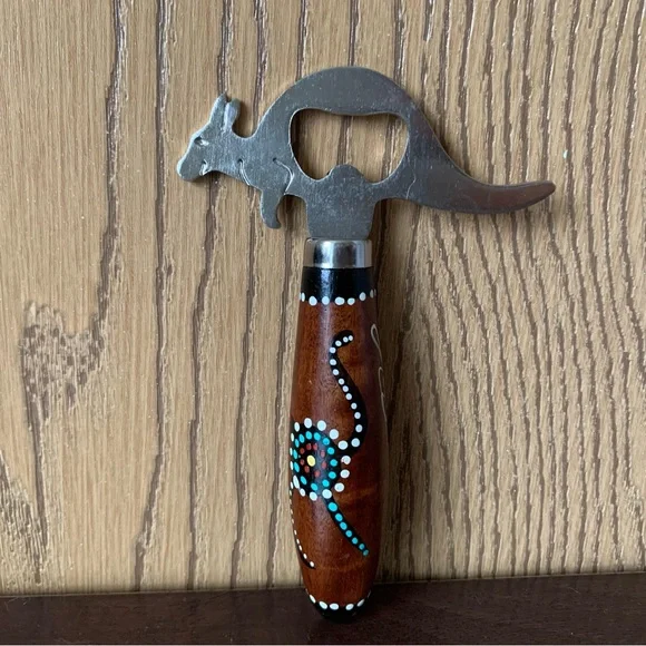 Australia Souvenirs Wooden Hand Painted Kangaroo Gift Bottle Opener 6” - Picture 2 of 3